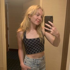 Crochet Checkered Tank Top Crop Top Handmade size S